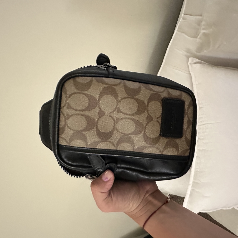 Coach Black and Brown Belt Bag with Signature Monogram